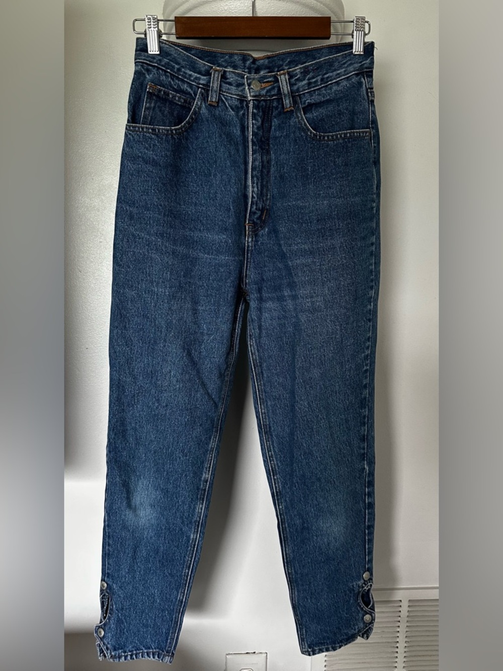 Vintage Jordache blue jeans, straight leg with ankle buttons